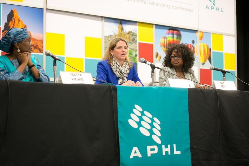 Dr. Isatta Wurie, APHL consultant in Sierra Leone, discusses challenges post-Ebola; Dr. Julie Villanueva, CDC, discusses Zika; Ambassador Bonnie Jenkins, US State Department, discusses the Global Health Security Agenda