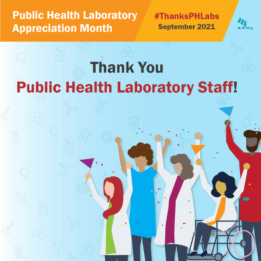 Public Health Laboratory Appreciation Month graphic with diverse characters celebrating