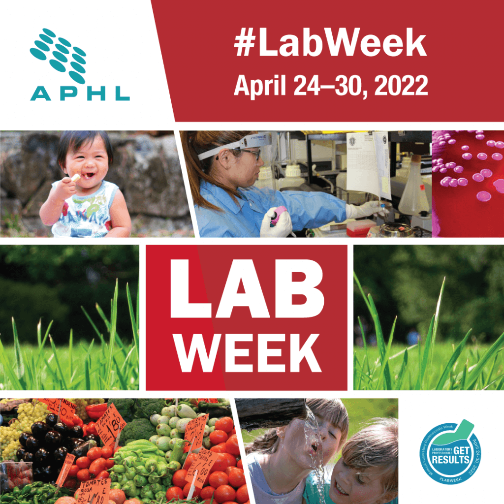 Lab Week 2022 collage of images representing public health laboratory work.