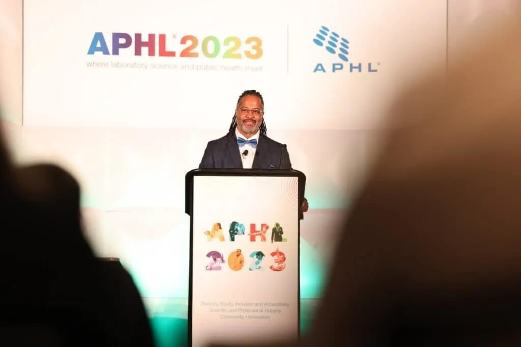 Dr Jeffrey Hall from CDC speaks to the 2023 APHL Annual Conference attendees.