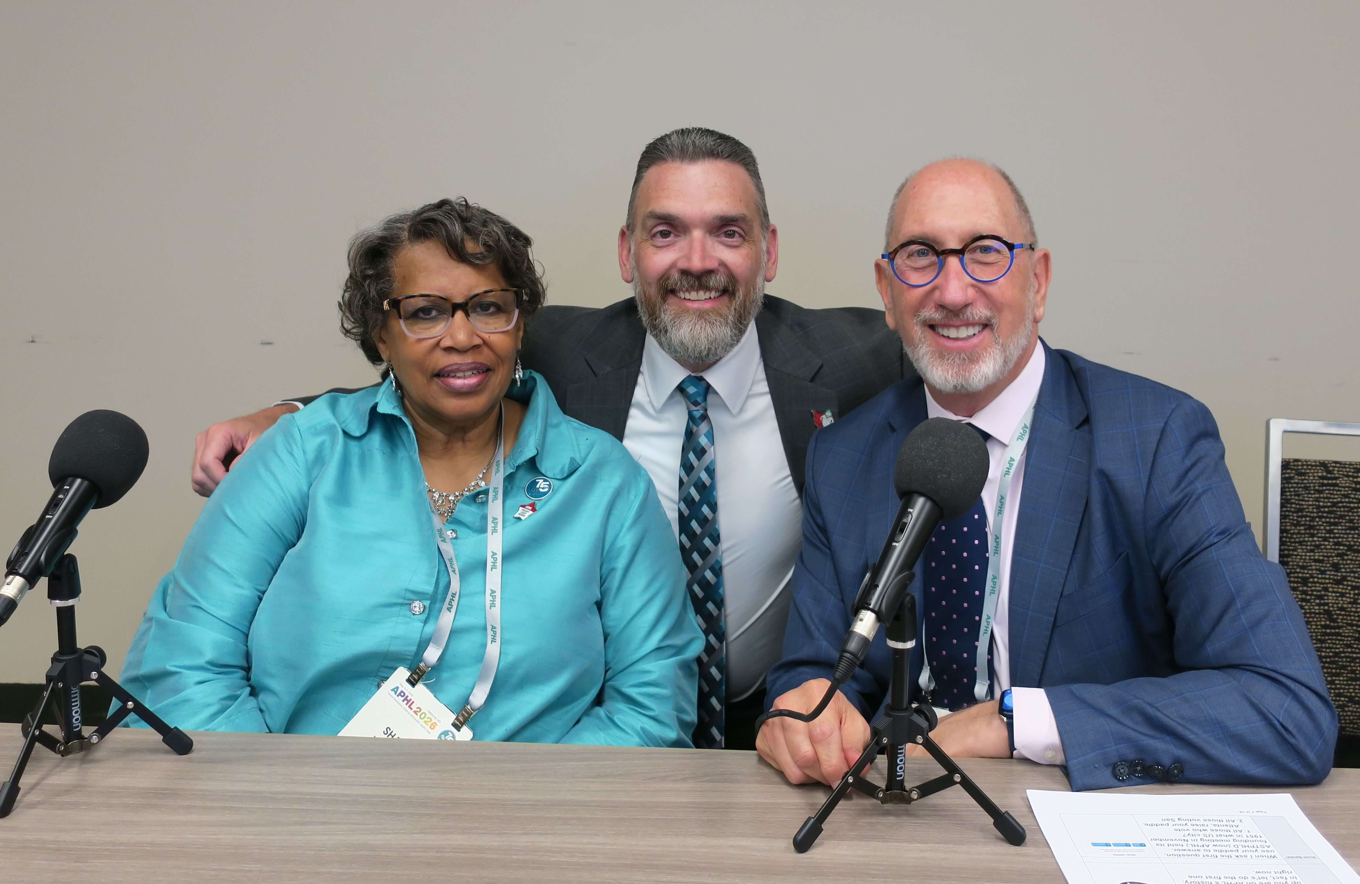 Dr. Sharon Massingale (APHL President Elect), Dr. Scott Shone (APHL President) and Scott Becker (APHL CEO)