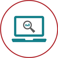 icon: computer with magnifying glass over graph