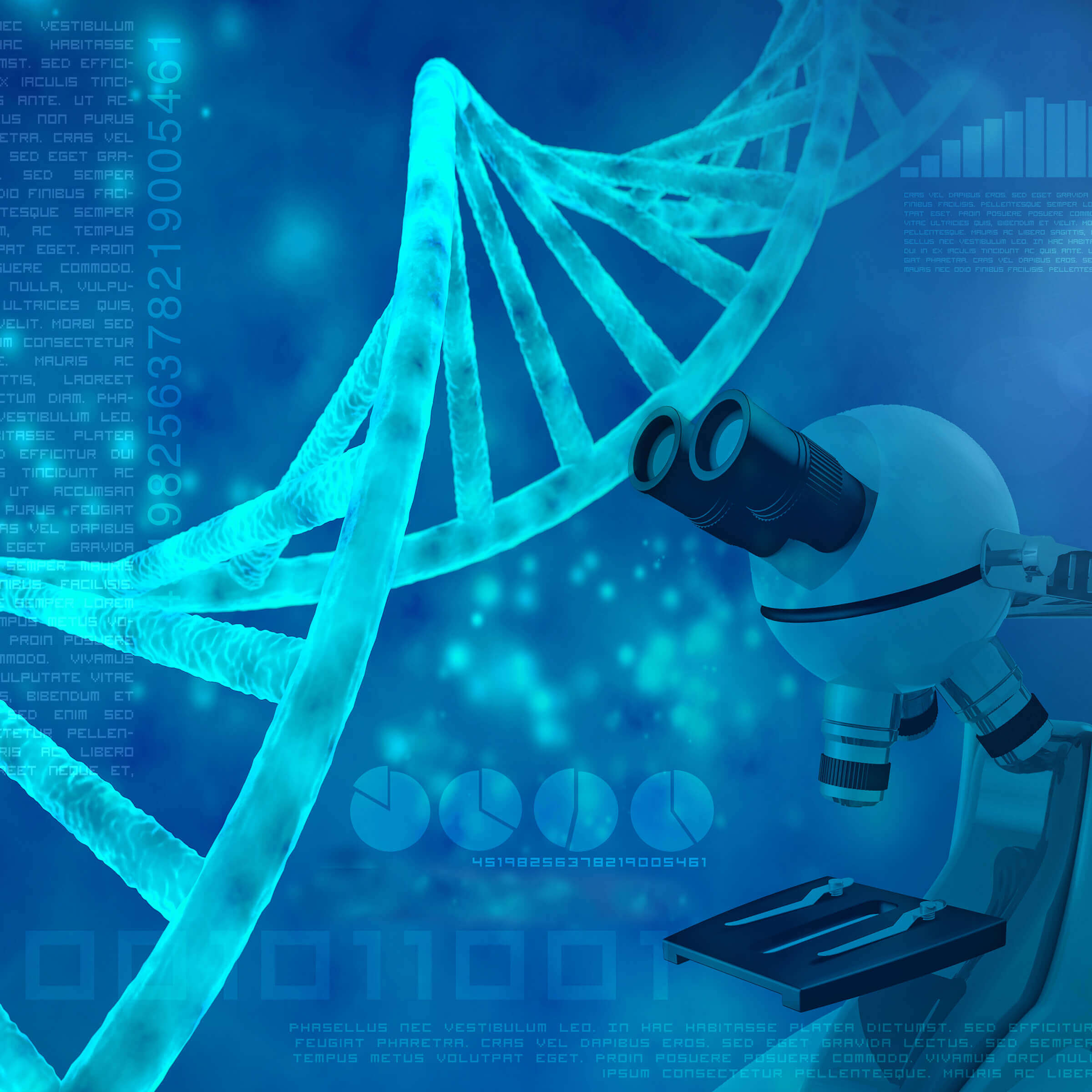 DNA and data graphic over microscope