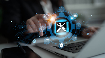 technical support icons overlaid on laptop