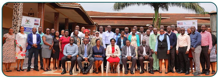 Dr. Charles Olaro, director health services, Commissioners Susan Nabadda and Paul Mbaka and other participants attended the launch of the National Laboratory Data Repository in Kampala Uganda.
