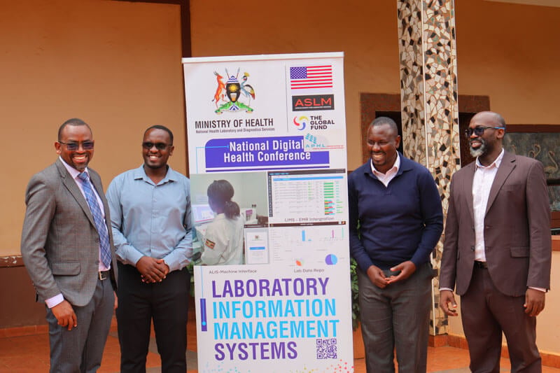 From right: Paul Mbaka (MoH), Jonathan Ntale (US-CDC), Jacob Muhire (CPHL) and Rufus Nyaga (APHL).