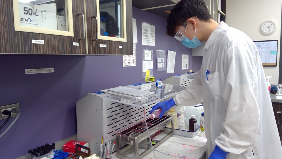 Staff working at the Napa-Solano-Yolo-Marin Public Health Laboratory.