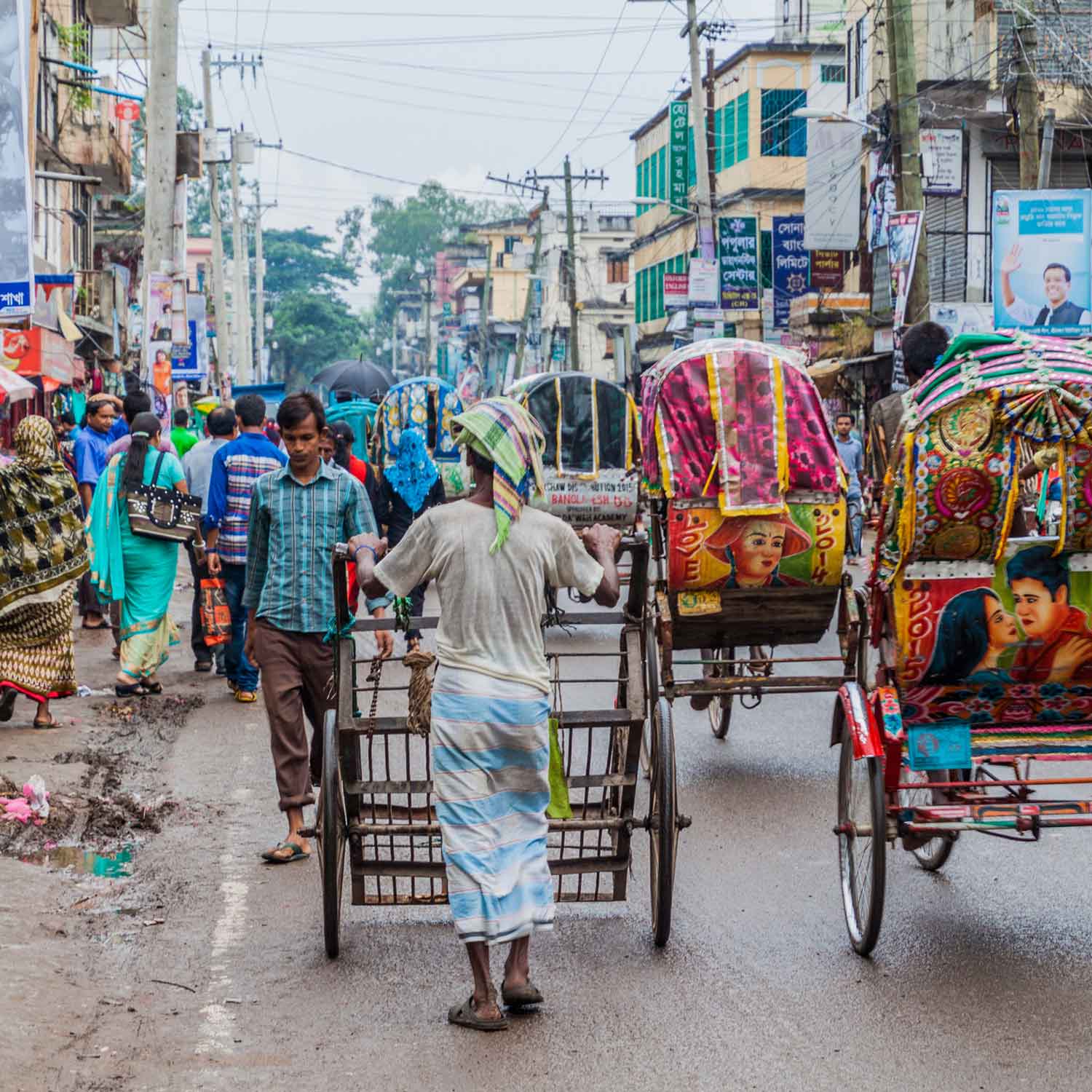 View of the traffic on the main road in Srimangal, Bangladesh